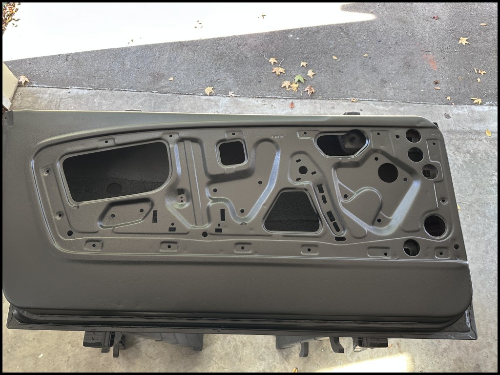Top view of driver-side door after coating had dried.